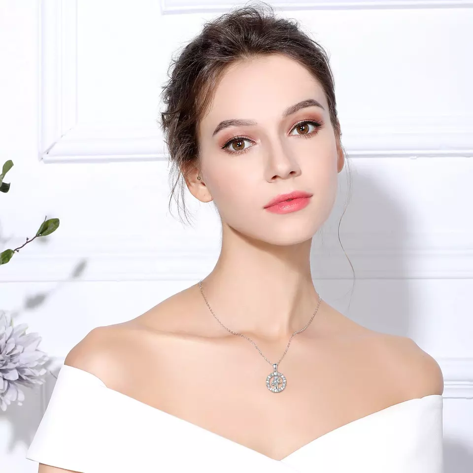 Elegant Circle of Life Girl and Dog Sterling Silver Necklace