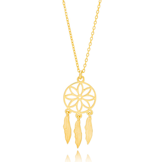 Dream Catcher Charm Pendant Necklace (Gold)